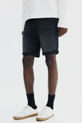 Short Slim en denim - Noir denim — photo 1