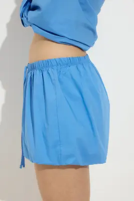 Short de plage en coton avec jambes ballon - Bleu — photo 3
