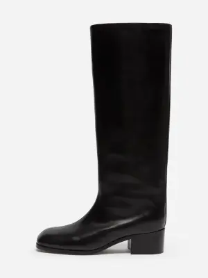 Bottes en cuir jusqu'au genou - Noir — photo 1