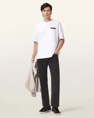 ALLSAINTS Redact Oversized Embroidered Logo T-Shirt Ashen White — photo 4