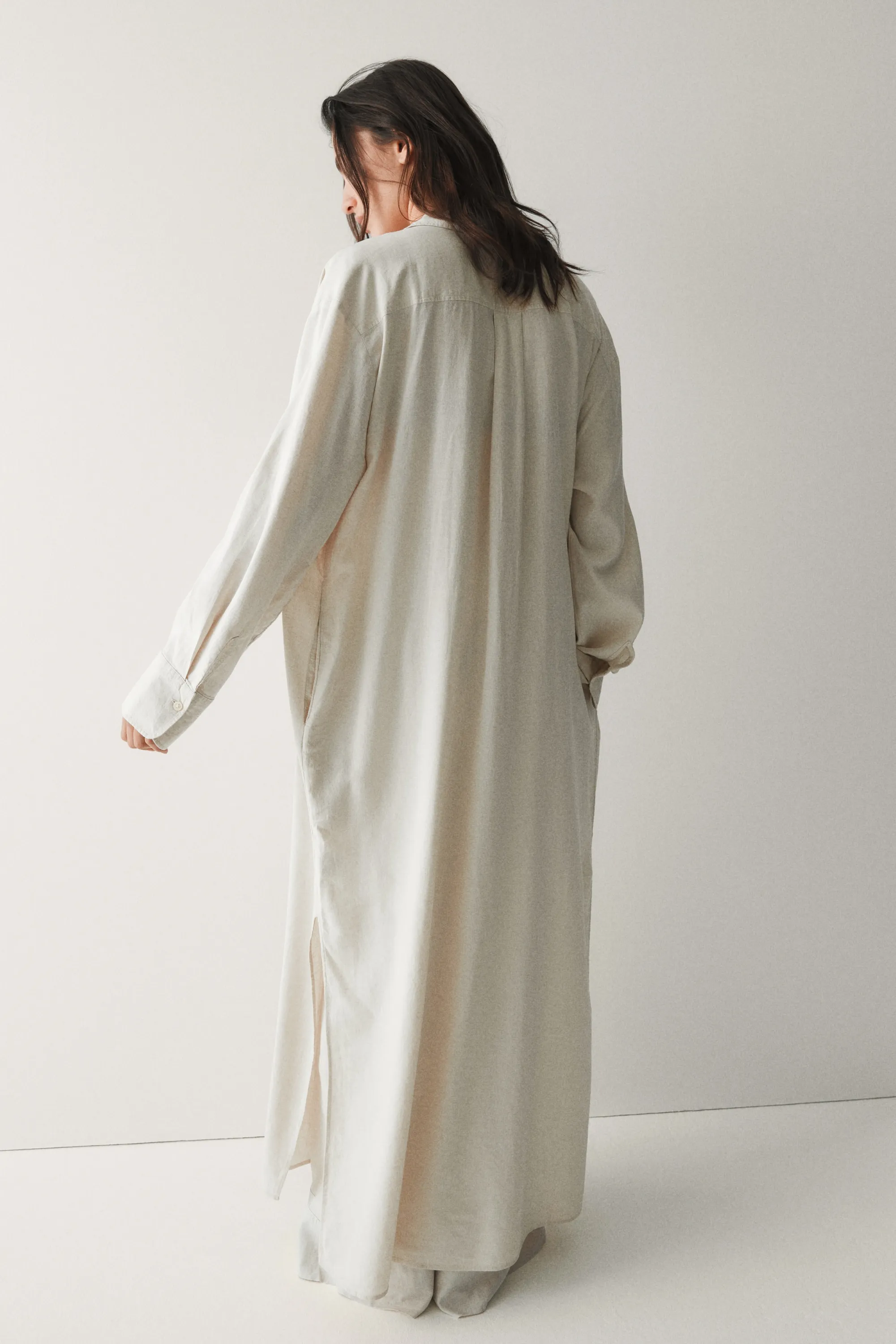 Robe chemise en lin mélangé - Beige clair