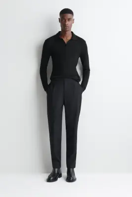 POLO SLIM EN JERSEY DE LAINE À COL OUVERT - NOIR — photo 1