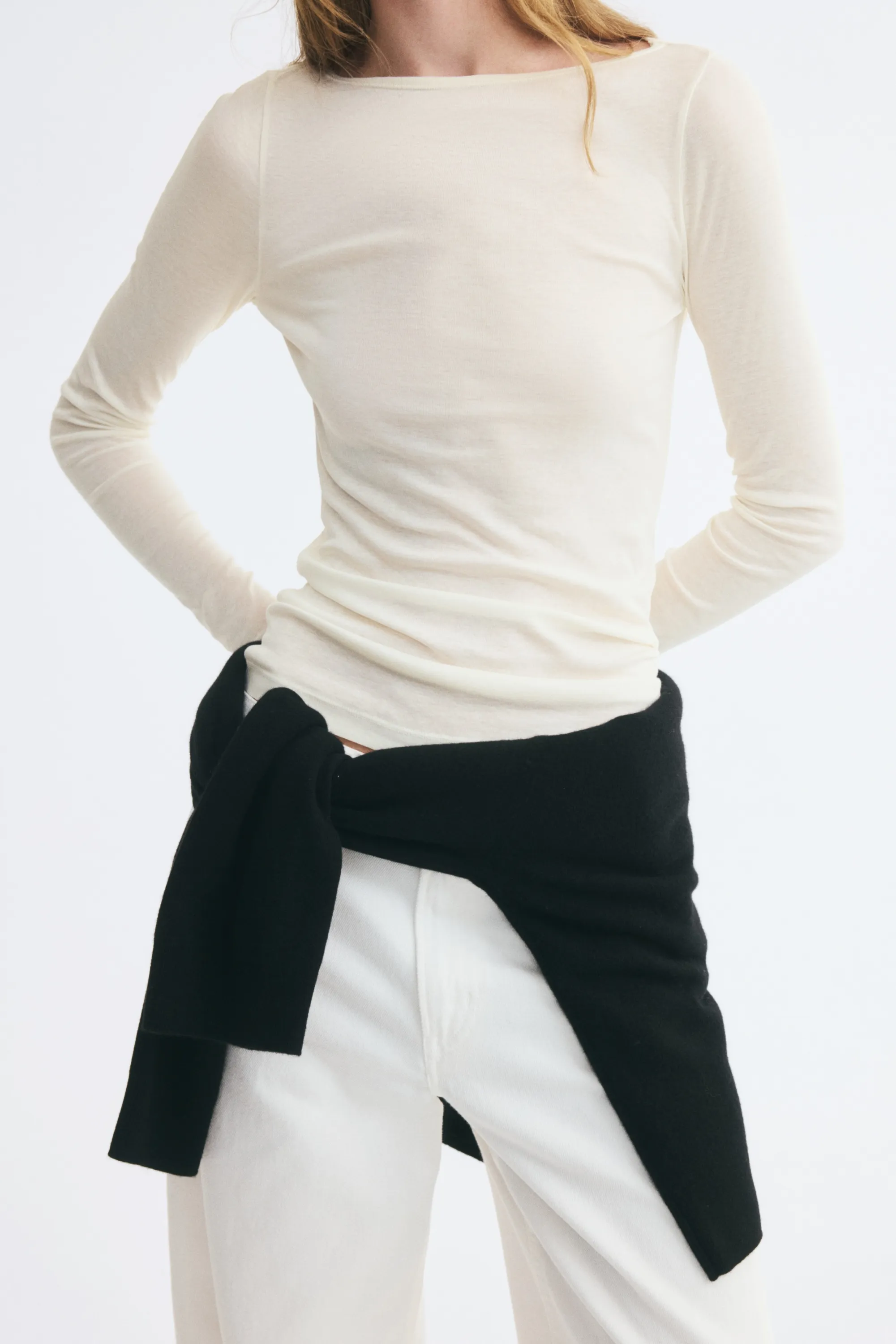 Top en coton Supima® avec encolure bateau - Crème
