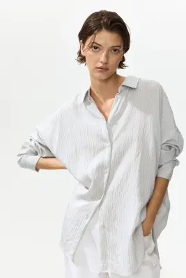Chemise oversize - Blanc/rayures bleues — photo 3