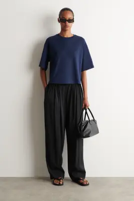 T-SHIRT OVERSIZE SILHOUETTE CARRÉE EN COTON - BLEU MARINE — photo 1