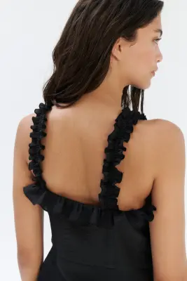 Robe ruchée en crêpe - Noir — photo 2