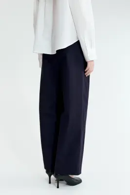 Pantalon chic en coton - Bleu marine — photo 2