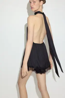 Combi-short dos nu avec dentelle - Noir — photo 4