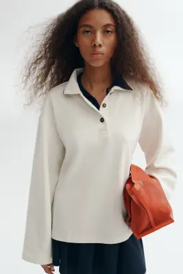 Polo en coton mélangé - Crème — photo 1