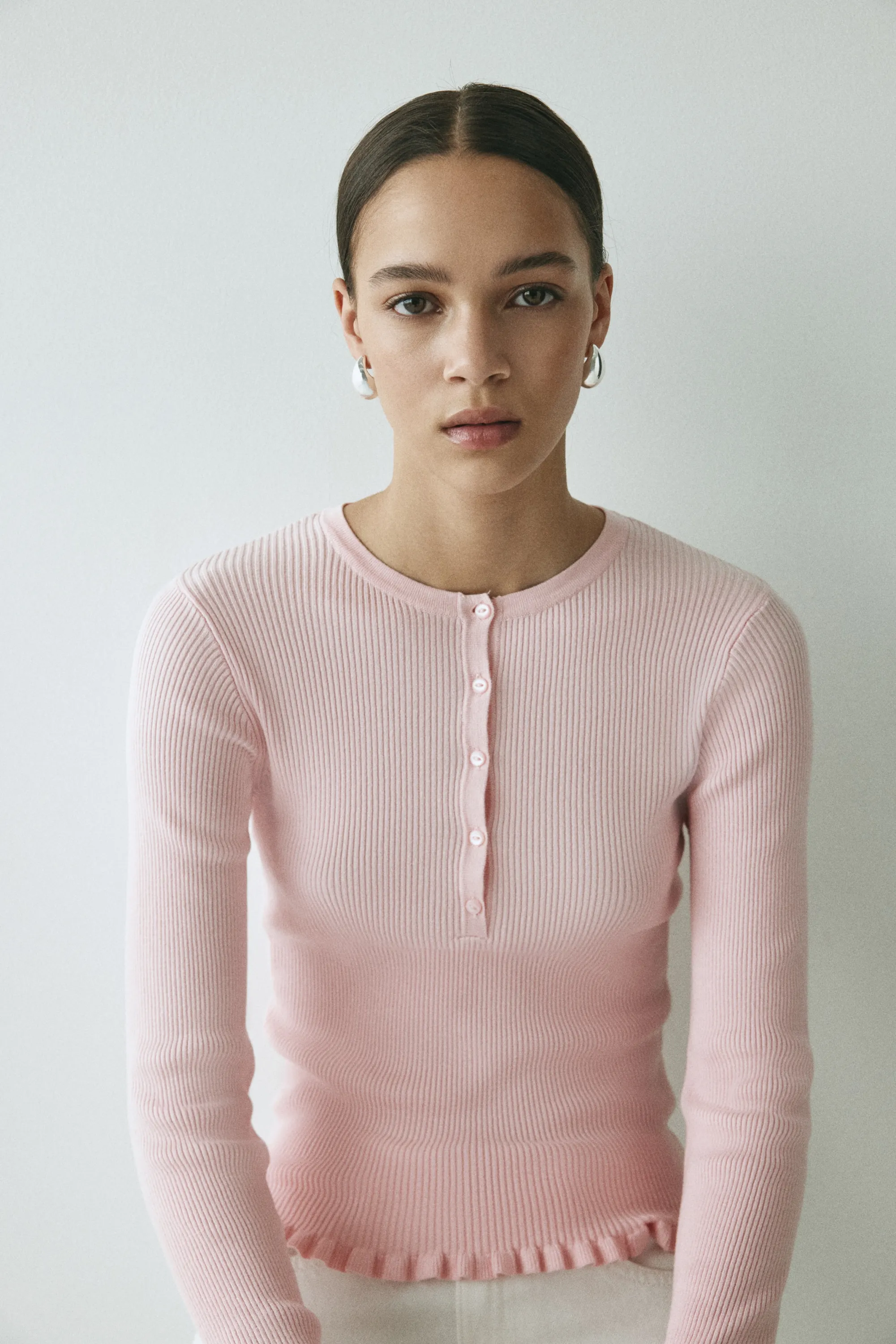 Top en maille côtelée - Rose