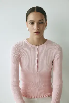 Top en maille côtelée - Rose — photo 1