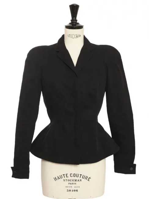 Veste très cintrée à épaulettes en coton noir Prix boutique 2100€ Taille XXS
