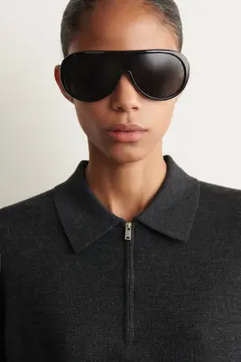 POLO ZIPPÉ EN LAINE MÉRINOS - CHARBON — photo 3