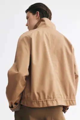 Veste en twill avec col entonnoir - Beige foncé — photo 4
