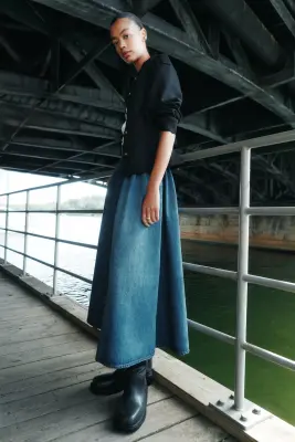 Jupe trapèze en denim - Bleu denim — photo 2