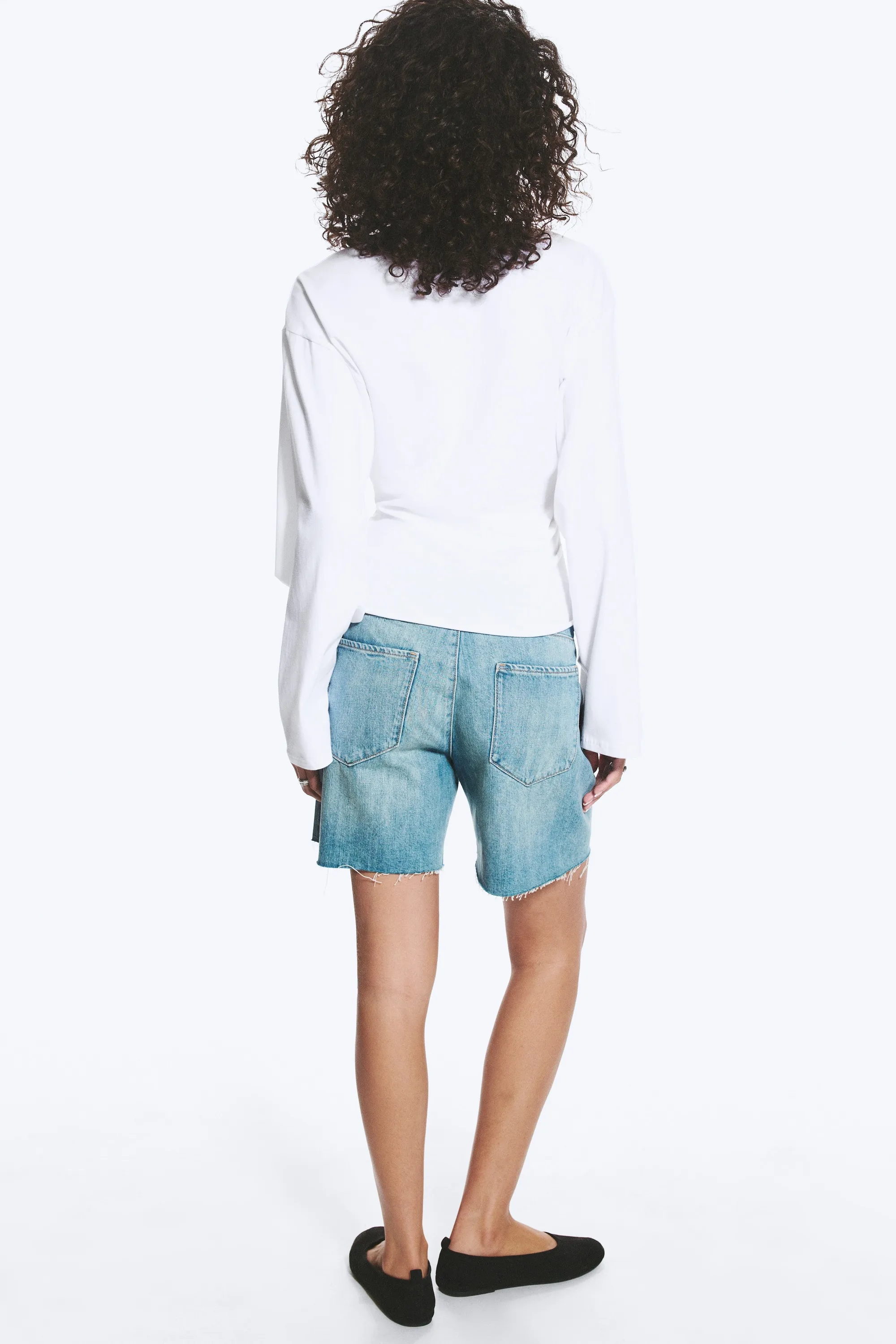 T-shirt froncé à manches longues - Blanc