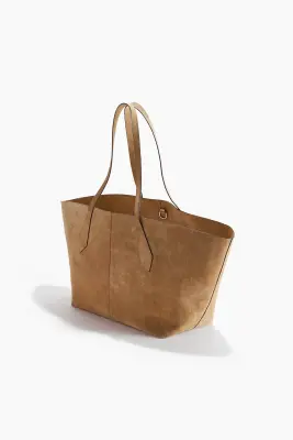 Sac shopping en cuir velours - Beige foncé — photo 3