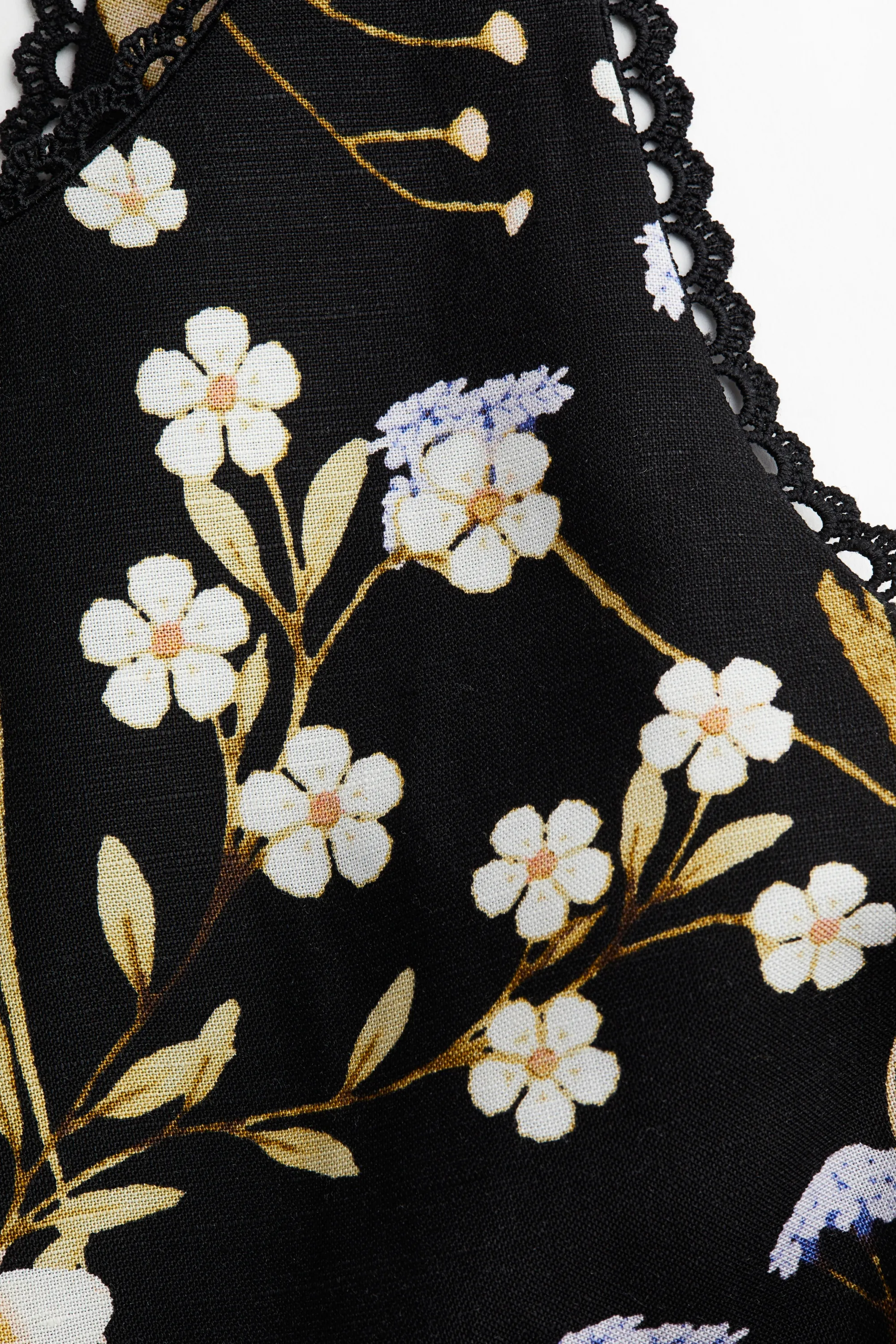 Robe en lin mélangé - Noir/fleuri