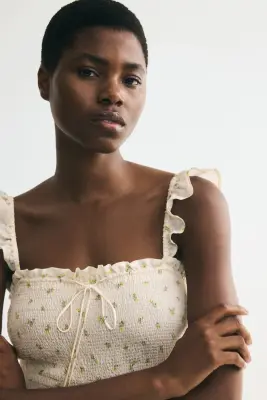 Robe volantée avec corsage smocké - Crème/citrons — photo 1