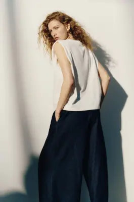 Pantalon en denim avec détail à nouer - Bleu denim foncé — photo 3
