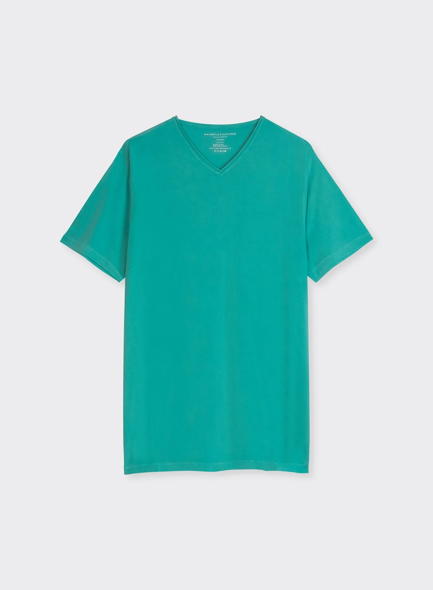 T-shirt Turquoise Col V Manches Courtes en Coton organique et Elasthanne