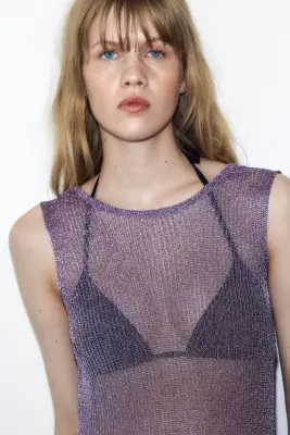 Robe scintillante en maille côtelée - Violet ancien — photo 3