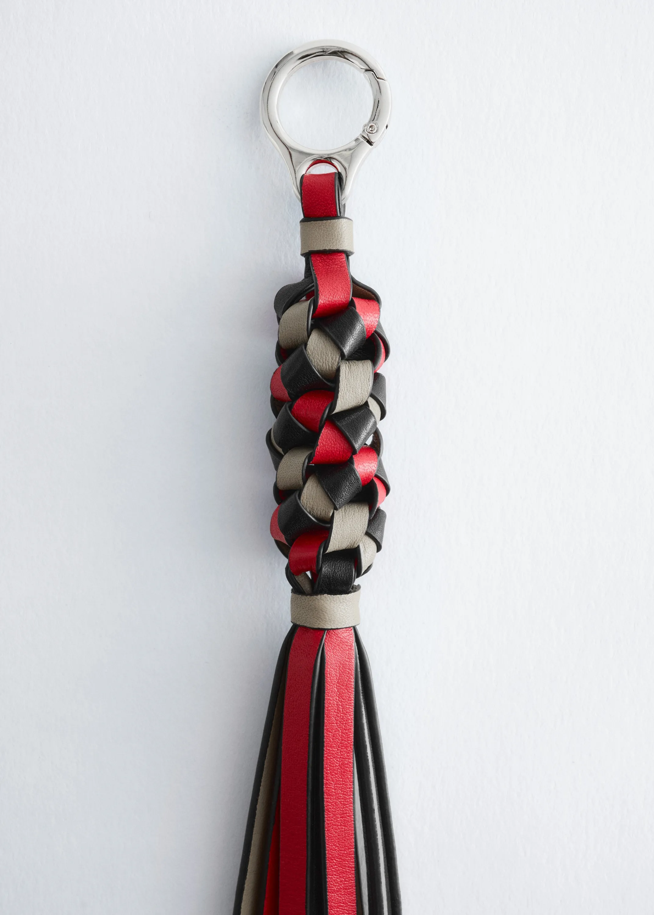 Breloque de sac à pampille en cuir - Rouge/Noir/Gris