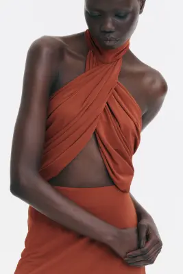 Robe découpée avec détail torsadé - Orange brûlé — photo 1