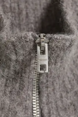 Cardigan zippé décontracté en mélange d'alpaga - Gris Taupe — photo 2