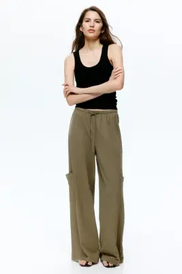 Pantalon cargo avec cordon de serrage - Vert kaki foncé — photo 1