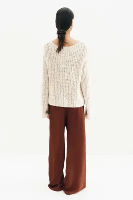 Pantalon texturé avec cordon de serrage - Brun rouille — photo 4