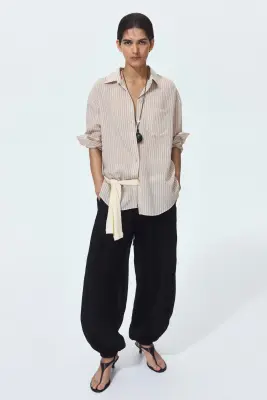 Chemise oversize - Beige clair/rayé — photo 2