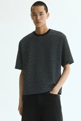 T-shirt boxy Relaxed Fit en coton - Bleu marine/rayé — photo 2