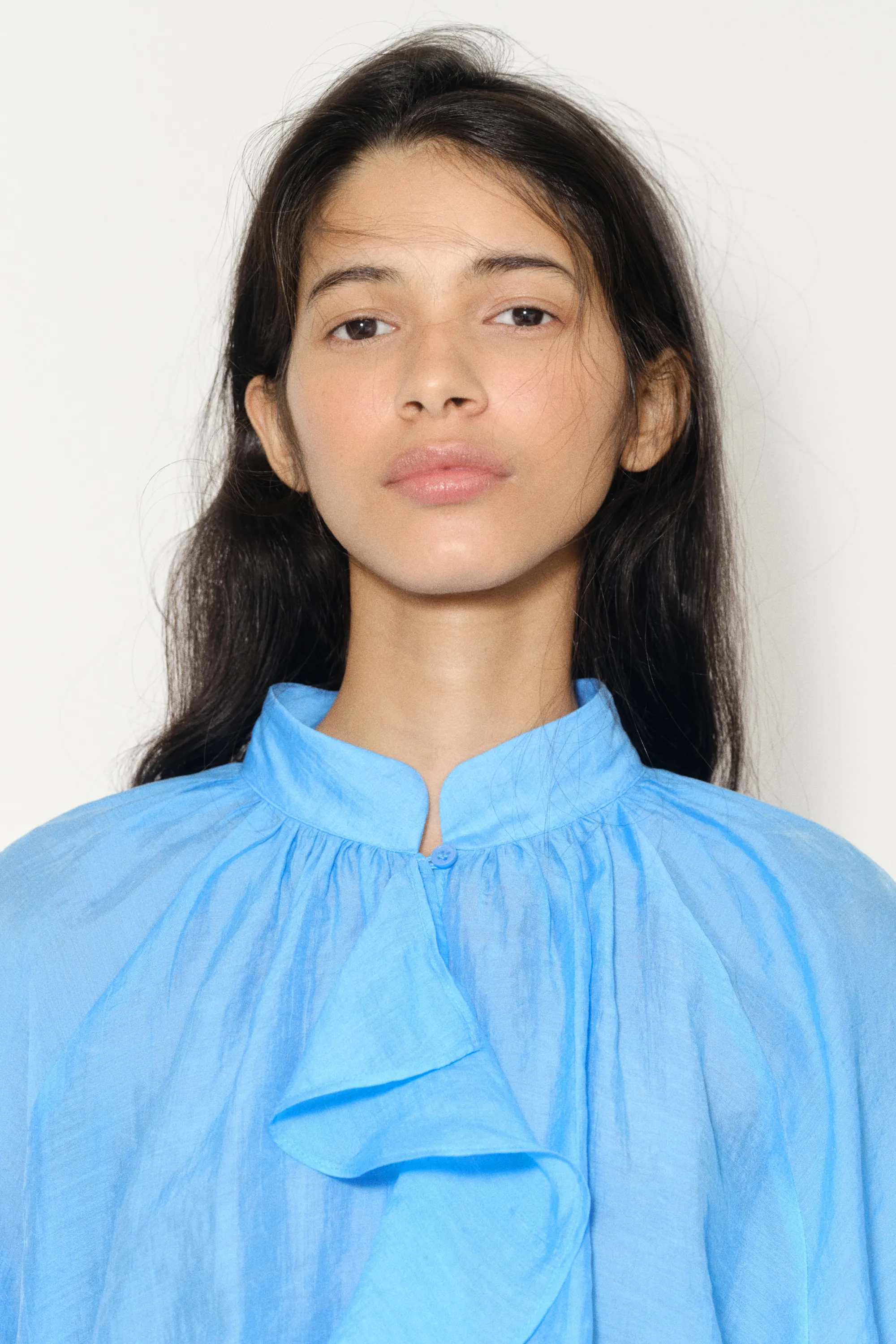 Blouse volantée en lyocell mélangé - Bleu vif