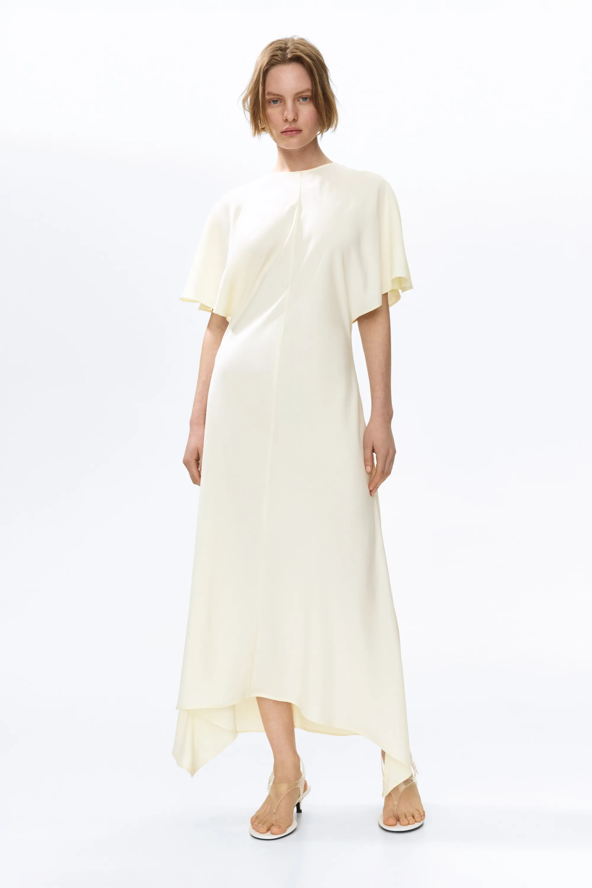 Robe midi en satin - Crème