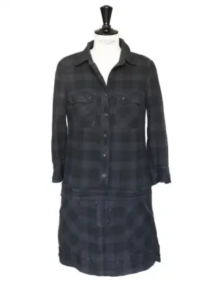 Robe manches longues en coton à carreaux bleu navy et noir Taille 36 — photo 1