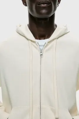 Veste à capuche zippée Loose Fit en jersey - Crème — photo 2