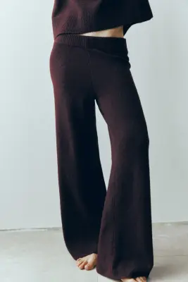 Pantalon large en maille - Bordeaux — photo 1