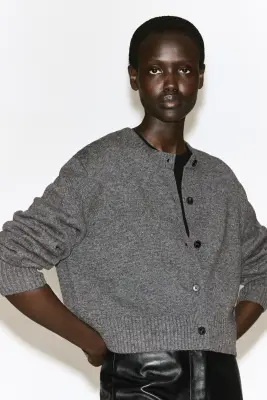 CARDIGAN EN LAINE MÉRINOS - GRIS CHINÉ — photo 3