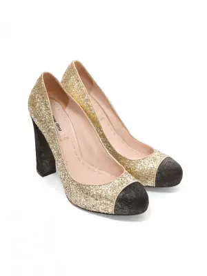 Escarpins bout rond noir et paillettes glitters doré Prix boutique 980€ Taille 37 — photo 2