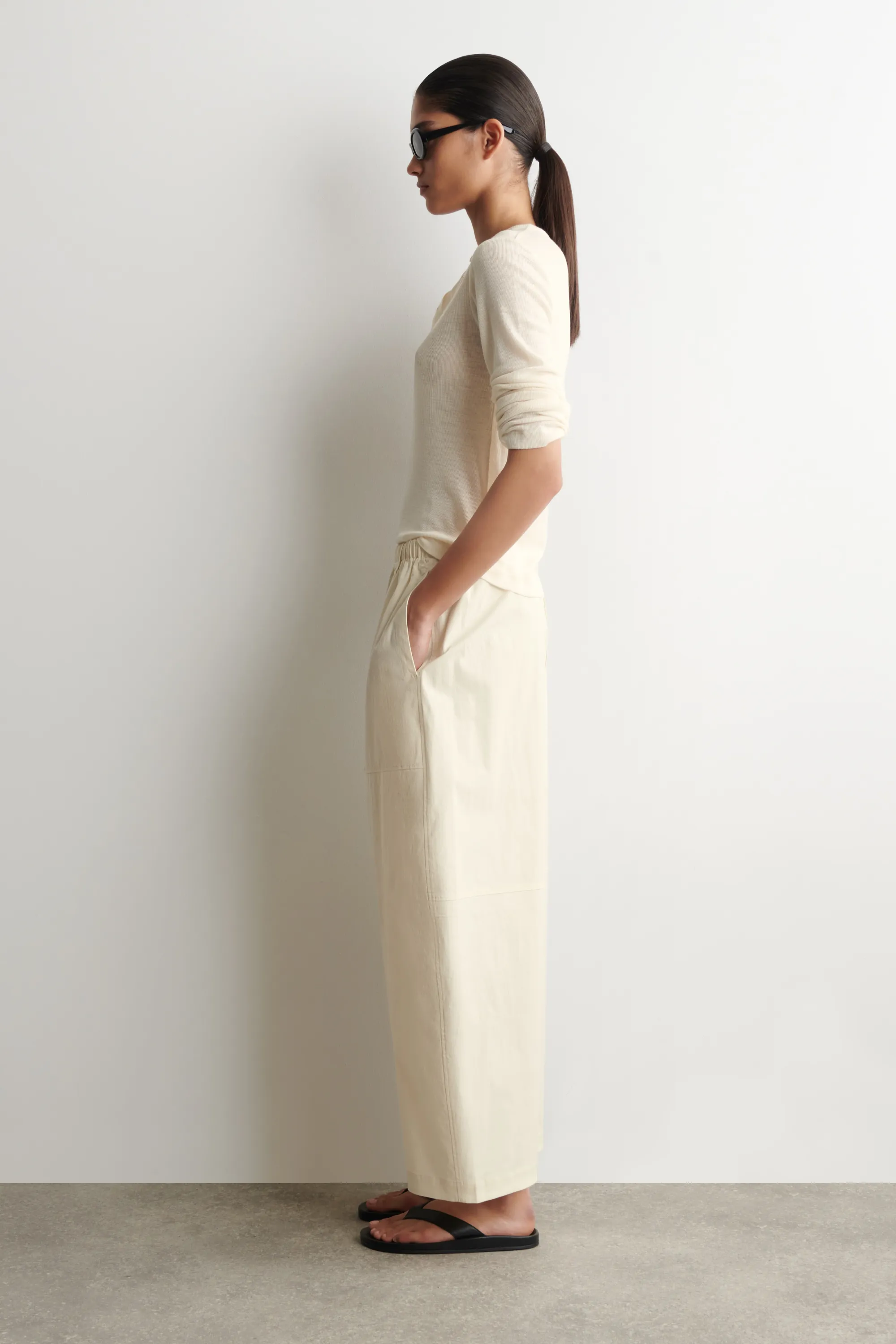 PANTALON BARREL WORKWEAR EN COTON - CRÈME