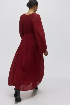 Longue robe plissée - Rouge foncé — photo 4