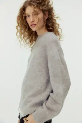 Pull oversize en alpaga mélangé - Grège clair chiné — photo 3
