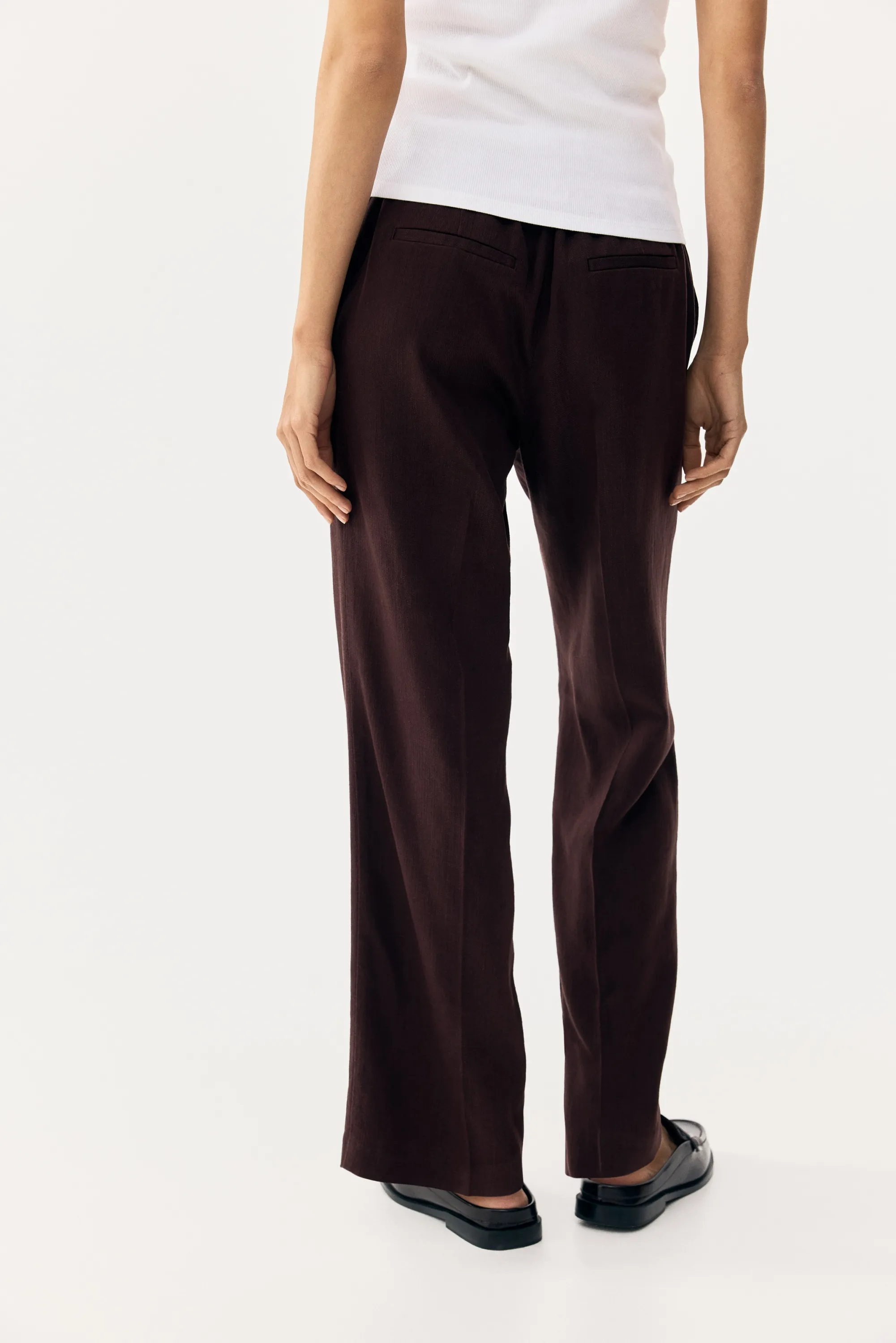 MAMA Pantalon chic en lin mélangé - Marron foncé