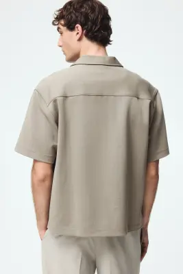Chemise Relaxed Fit avec col cubain - Beige — photo 2
