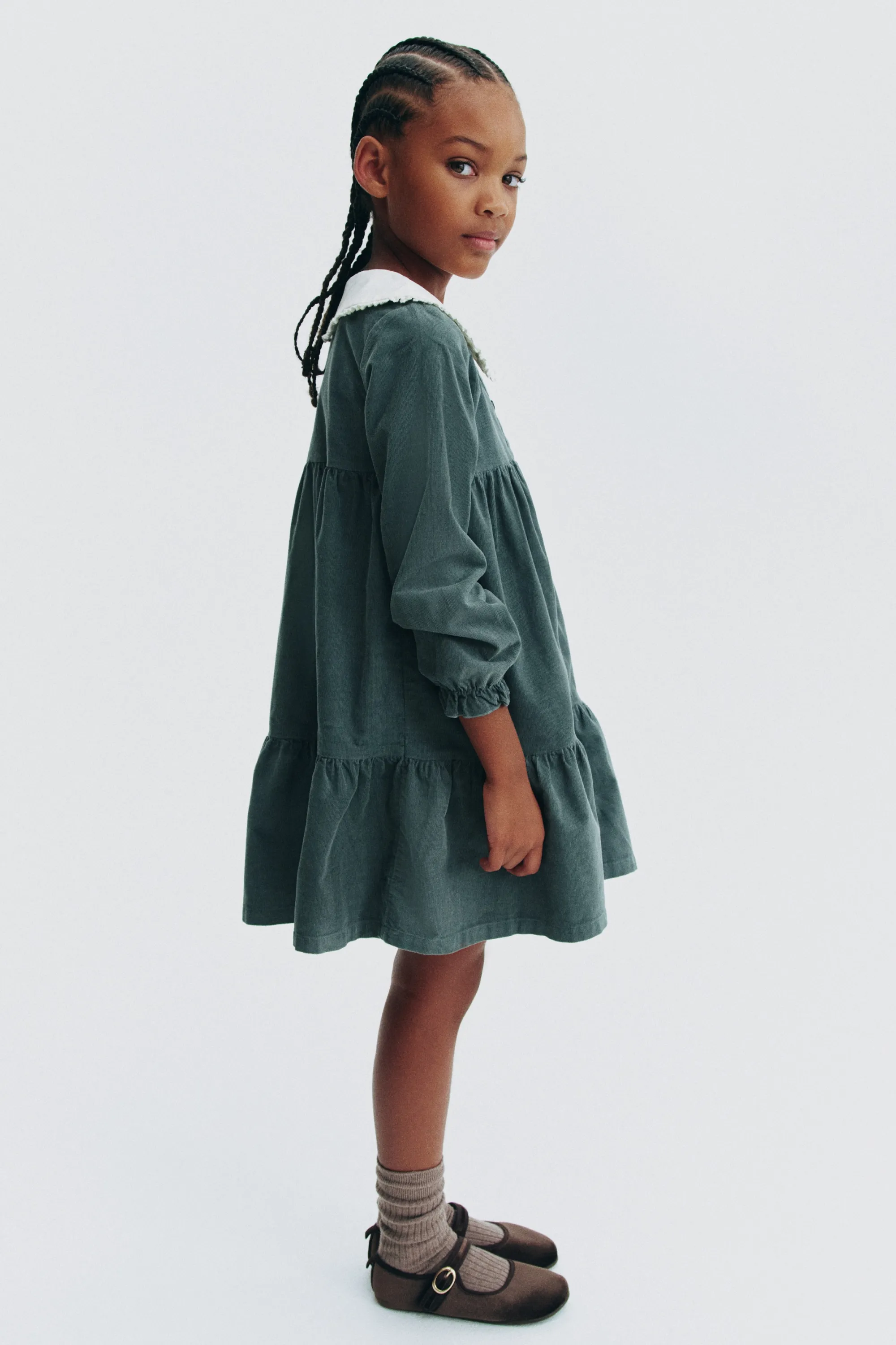 Cotton corduroy dress - Vert ancien/fleurs