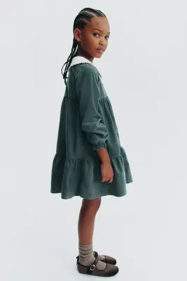 Cotton corduroy dress - Vert ancien/fleurs — photo 1