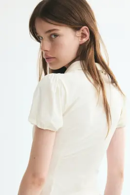 Top à manches bouffantes - Crème — photo 3