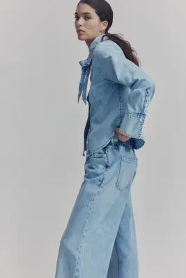 Jean paper bag avec ceinture - Bleu denim clair — photo 3