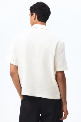 Chemise Regular Fit avec col cubain - Crème — photo 4